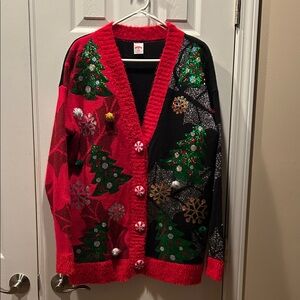 Holiday Time Red and Black Christmas Cardigan